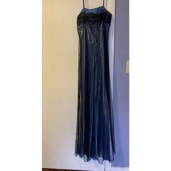 Vintage Fairy Ghotic Whimsical Prom Blue Long Dress With Black Net Medium Beaded - Picture 4 of 10